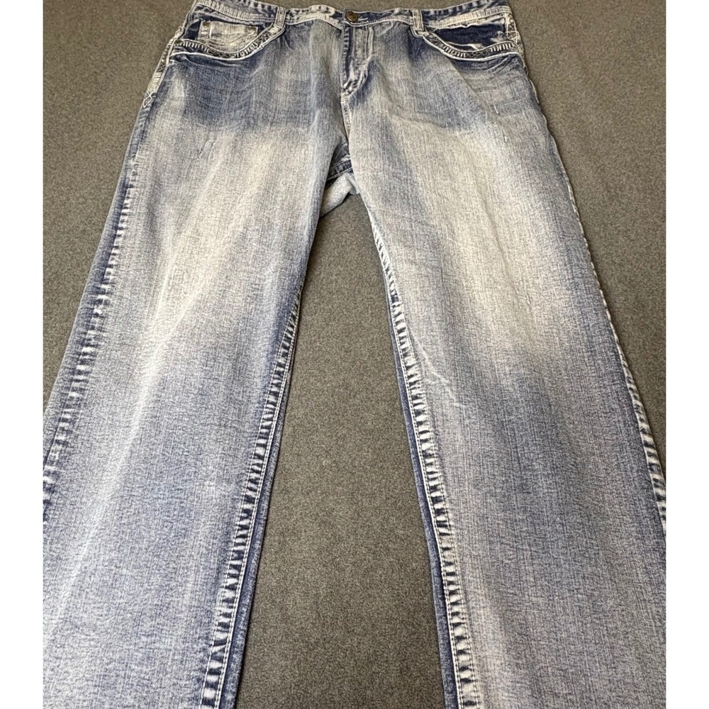 Denim & Rivets Mens Size 46 Jeans Light Wash Straight Leg Thick Stitch Cotton